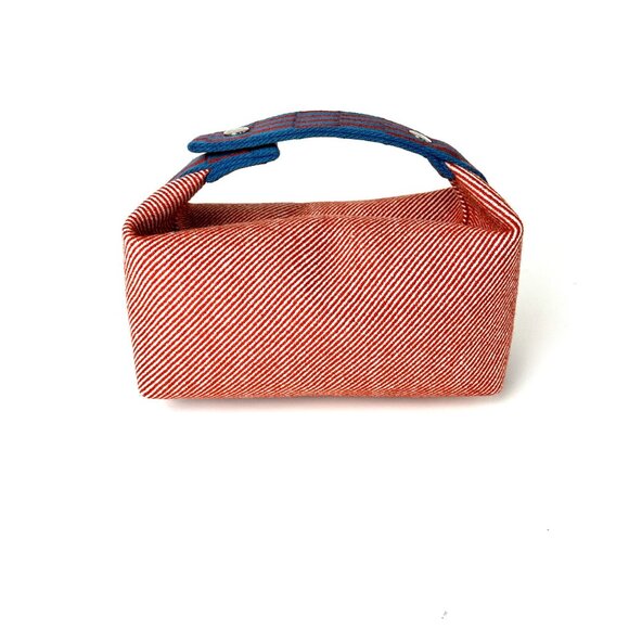 HERMES Bride-A-Brac H Natte Wool PM Tomette Red Blue Pouch Toiletry Bag - Picture 4 of 12